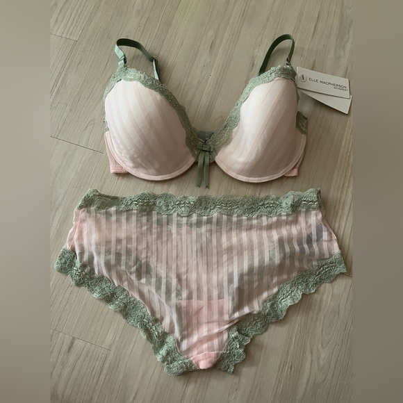 ELLE MACPHERSON INTIMATES NWT Pink & Green Bra  34DD & Panty Set 💕 - Picture 2 of 11